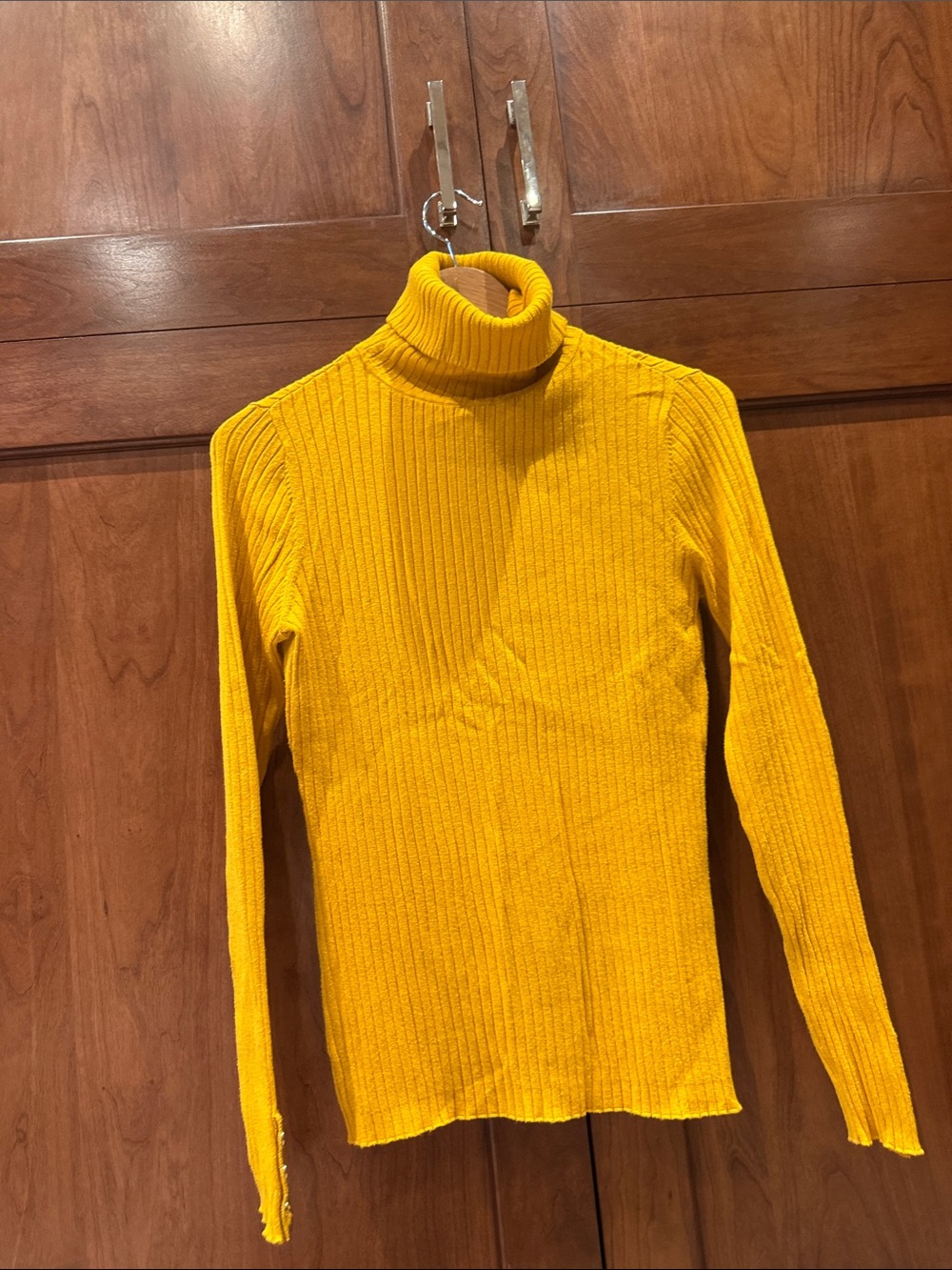 Women’s Golden Yellow Ribbed Cowl Turtleneck Sweater - Slim Fit